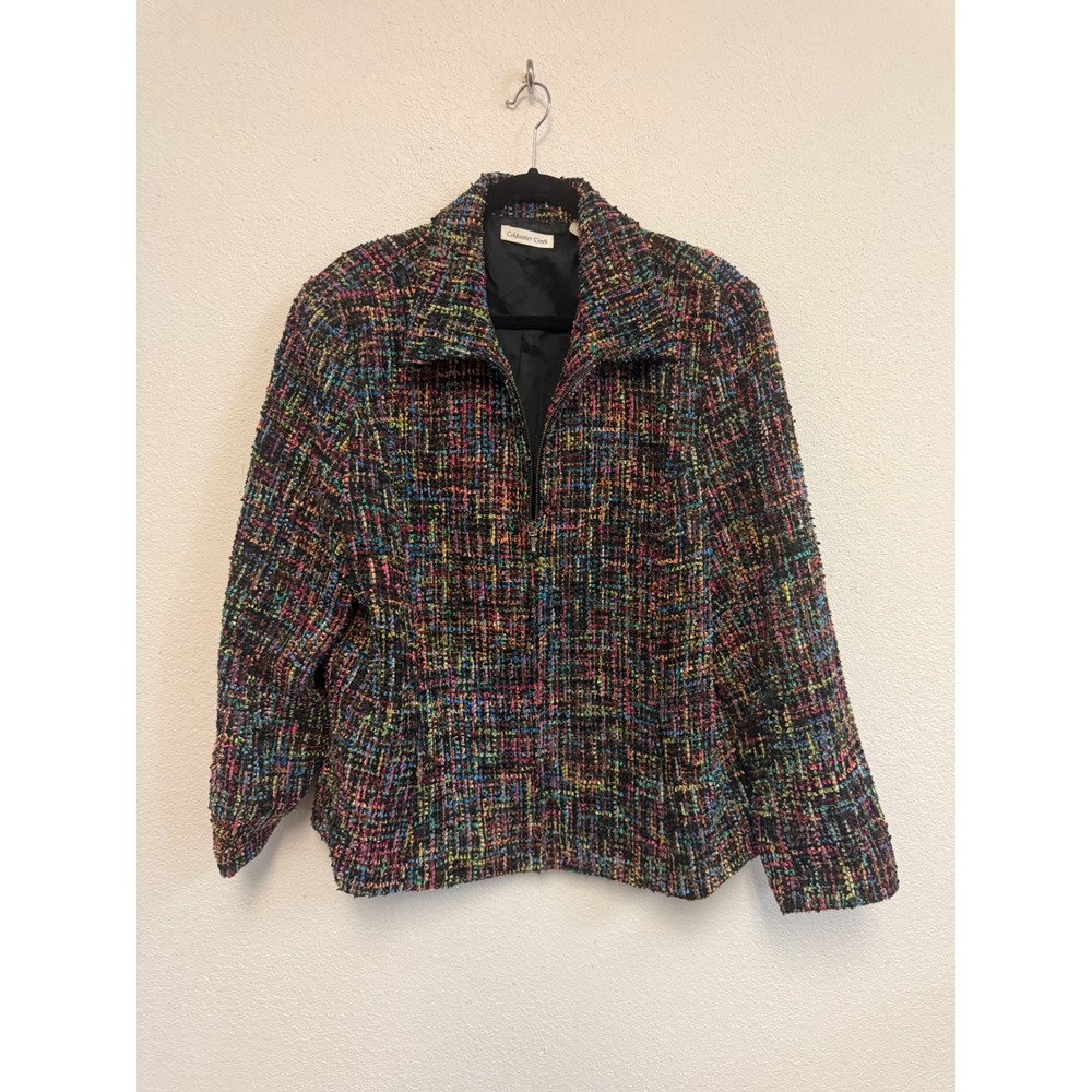 Coldwater Creek Womens 22 Multi Color Confetti Tweed Zip Front Jacket Lined